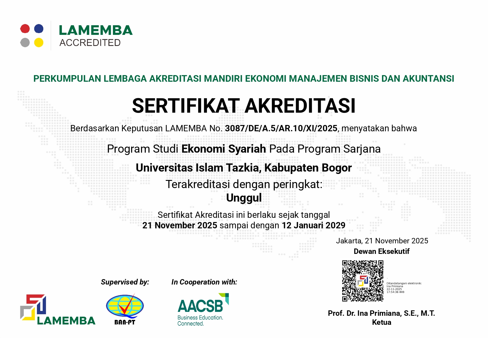 3087 Sertifikat Akreditasi Universitas Islam Tazkia Sarjana Ekonomi Syariah 1 2 page 0001