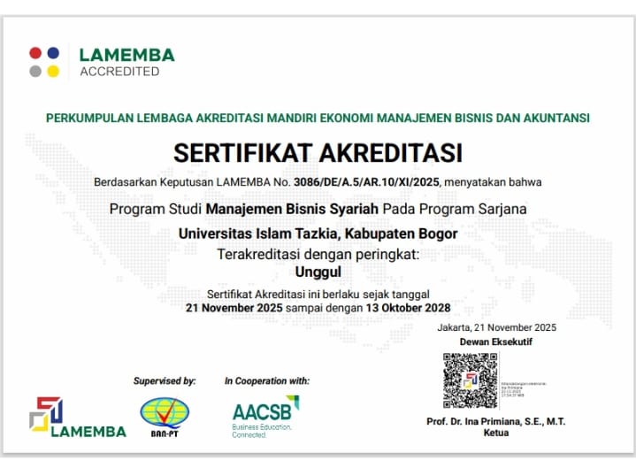Akreditasi Universitas Tazkia Manajemen Bisnis Syariah