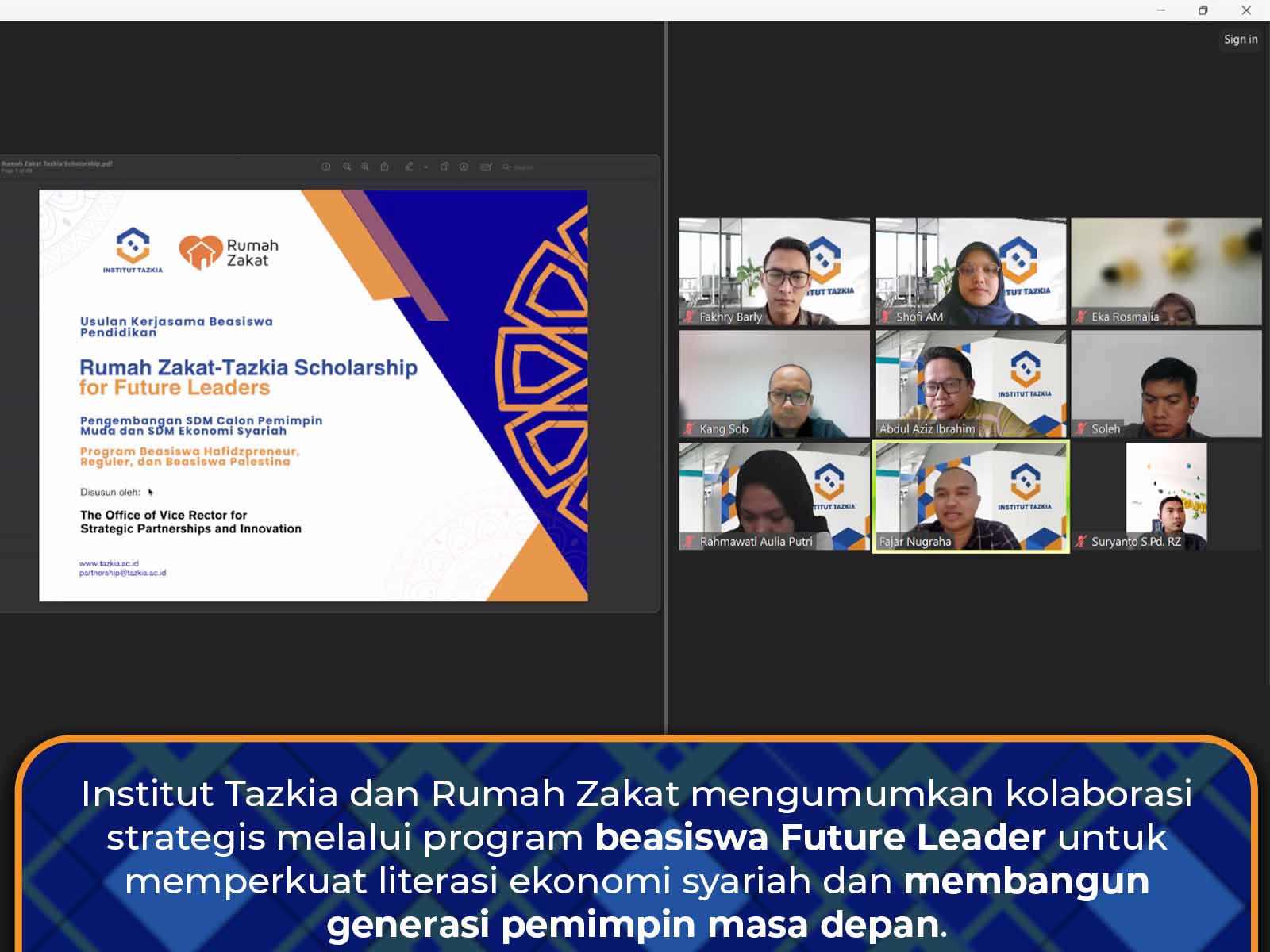 Kolaborasi Strategis: Institut Tazkia dan Rumah Zakat Tingkatkan Literasi Ekonomi Syariah dengan Program Beasiswa