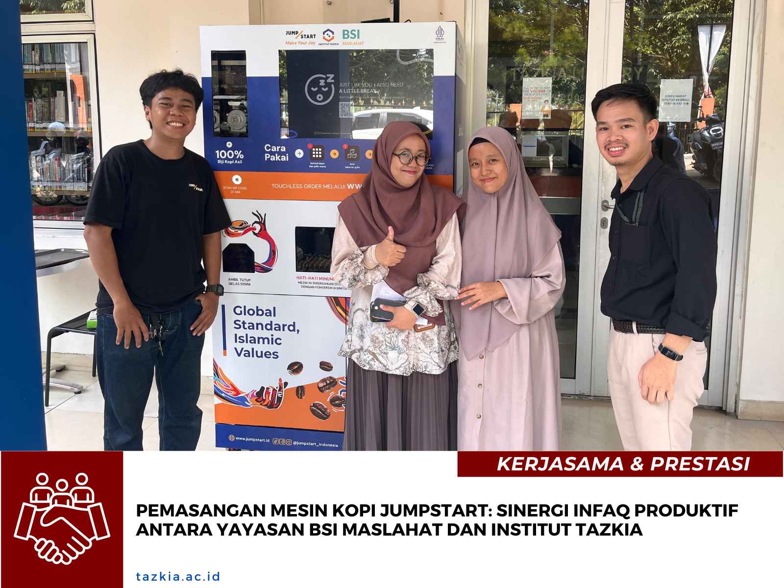 Pemasangan Mesin Kopi Jumpstart Sinergi Infaq Produktif antara Yayasan BSI Maslahat dan Universitas Tazkia