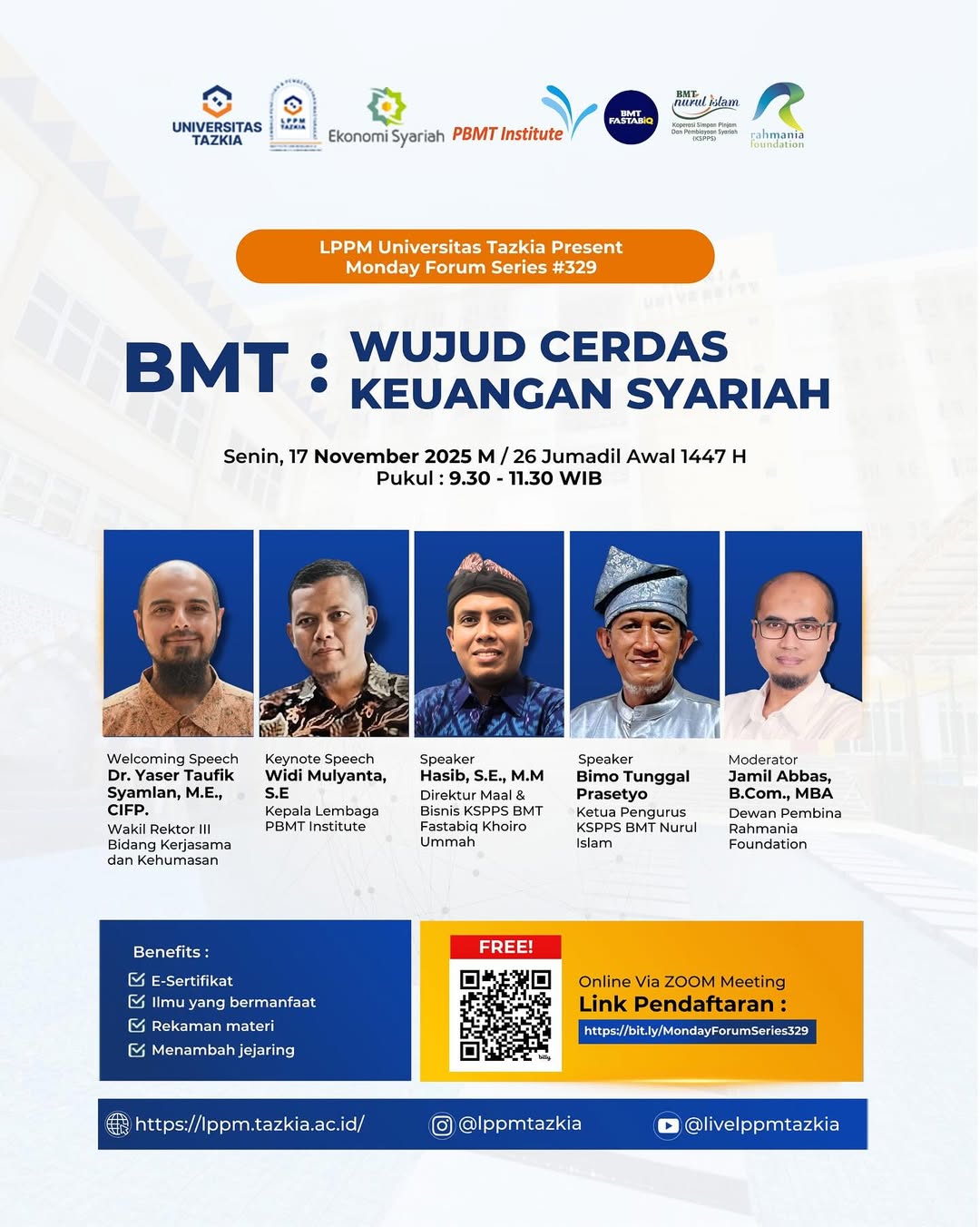  MONDAY FORUM LPPM Universitas Tazkia bekerja sama dengan PBMT Institute KSPPS BMT Fastabi