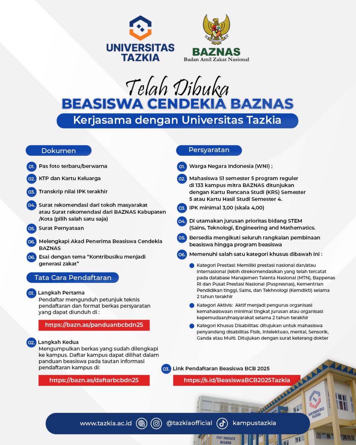 Beasiswa Cendekia Baznas 2025 Universitas Tazkia page 0001