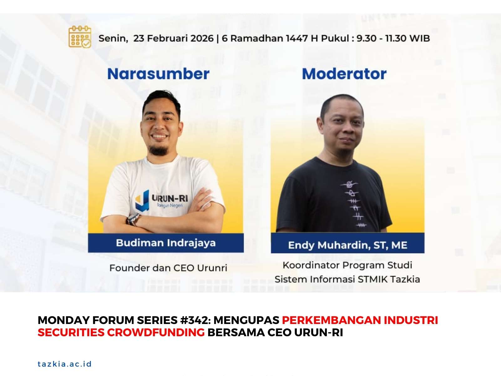 Monday Forum Series 342 Mengupas Tuntas Perkembangan Industri Securities Crowdfunding Bersama CEO URUN RI