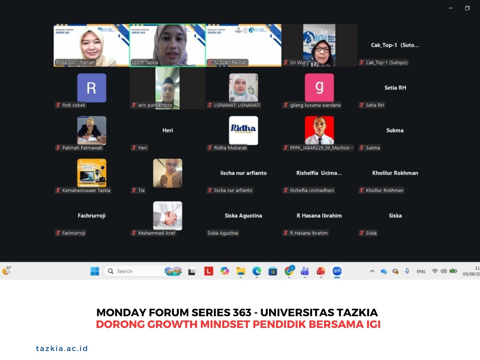 Monday Forum Series 363 - Universitas Tazkia Dorong Growth Mindset Pendidik Bersama IGI